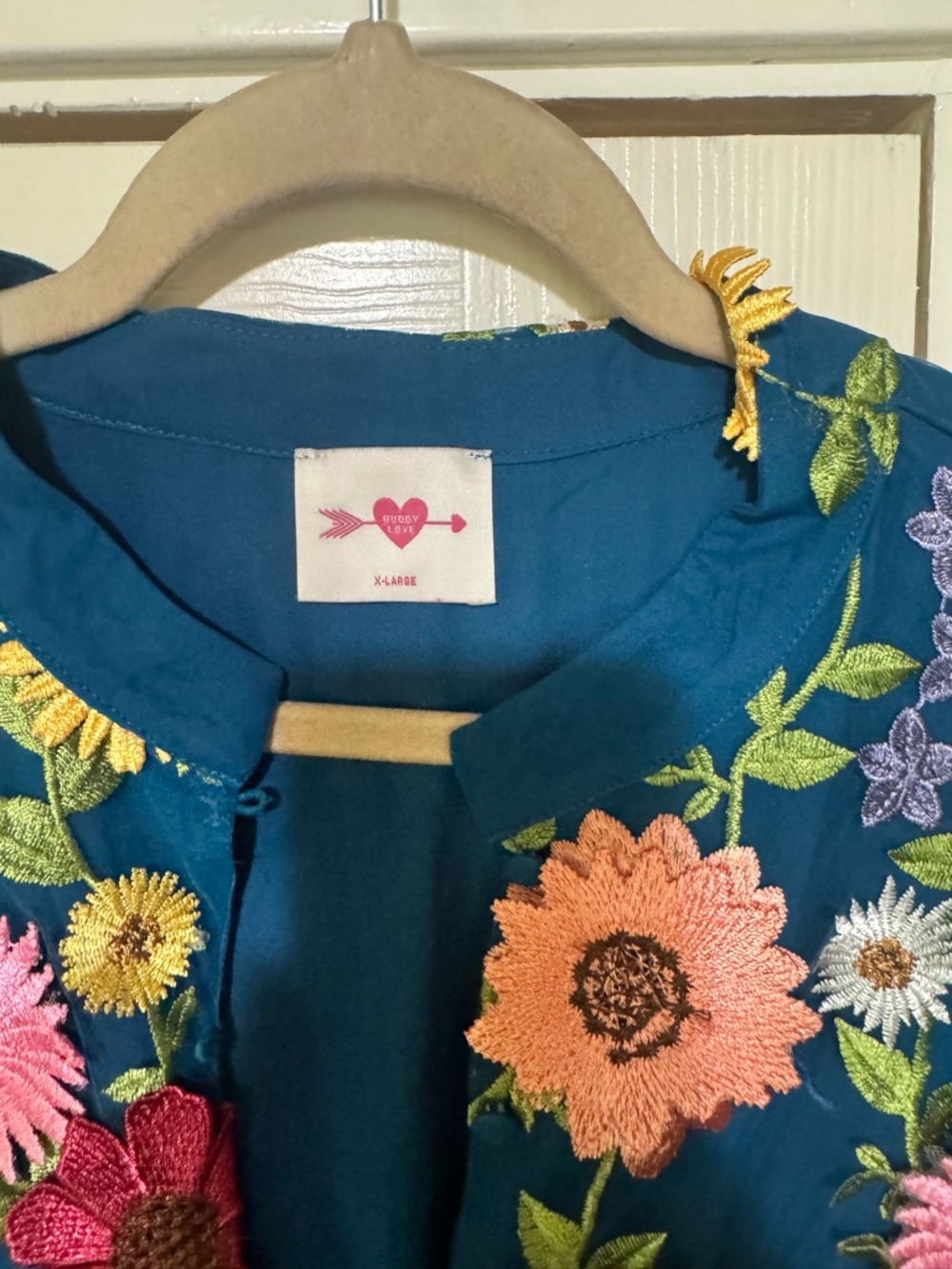 Buddy Love Navy Floral Embroidered Party Dress with Multicolor Blooms - Picture 2 of 3